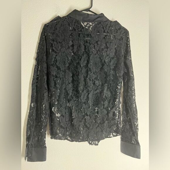 IKKS Bohemian Lace Black Button Down Blouse Shirt Size 42 EU/ M US - Picture 3 of 11